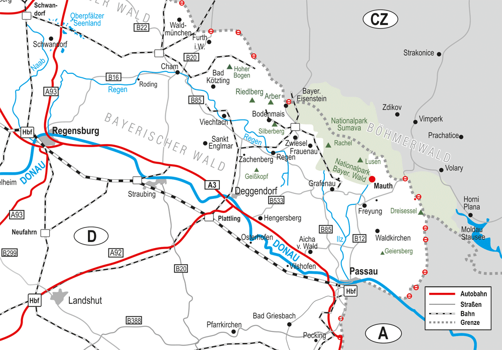 Karte Bayerischer Wald